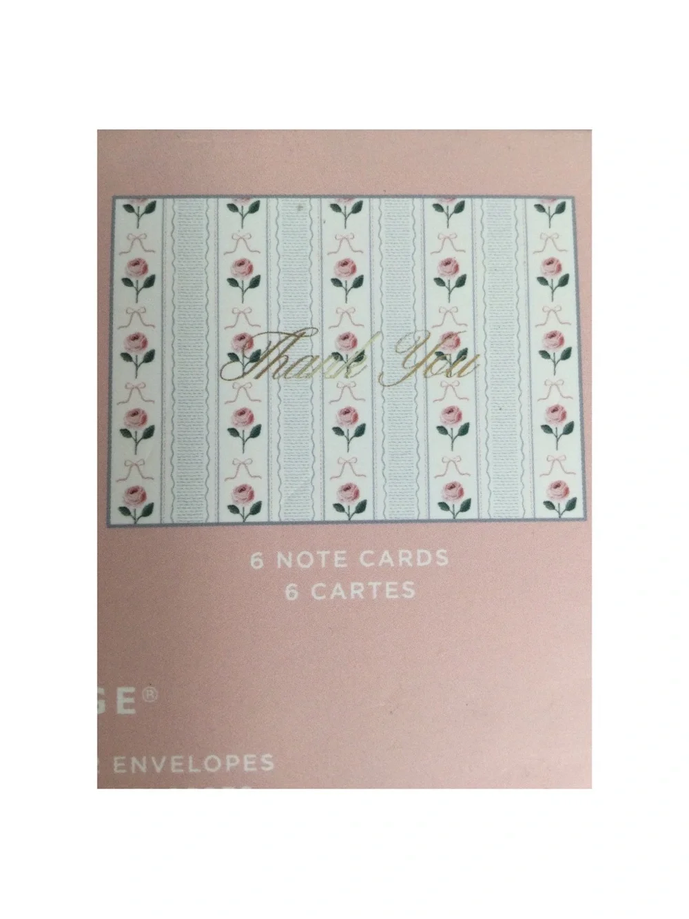 Fringe Set of 12 Rose Design Thank You Cards w/ Envelopes – 6 Pink, 6 Blue – NIB